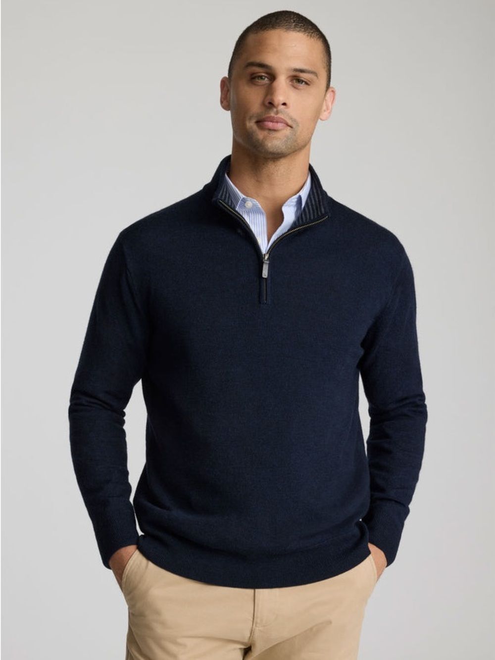 Untuckit Men’s Merino Wool Quarter-Zip Sweater Dark Navy Size XL